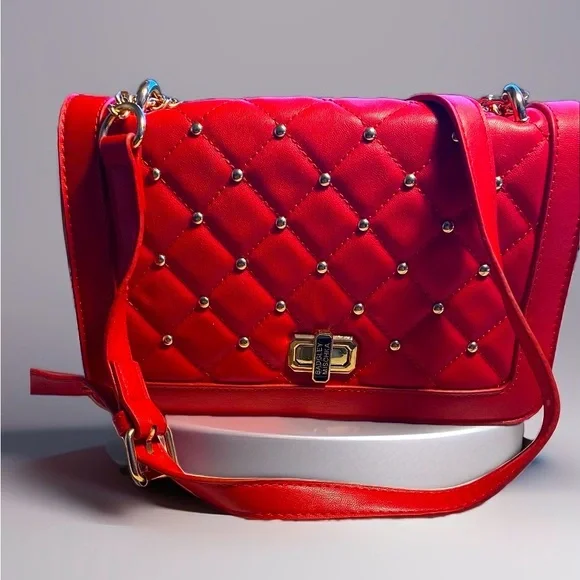 BADGLEY MISCHKA Red studs quilted crossbody purse - Picture 1 of 4